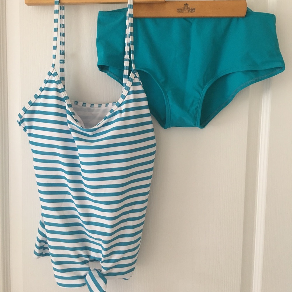 TIE FRONT BLOUSON TANKINI IN SEASIDE STRIPE